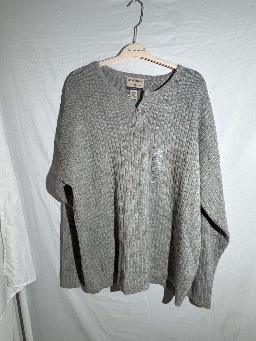 High Sierra Ribbed Henley Knit Sweater Mens XXL Grey Button Neck Ramie Cotton Ou